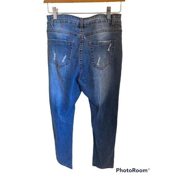 Destressed denim with check patches. Sz.M =8 - Picture 2 of 3